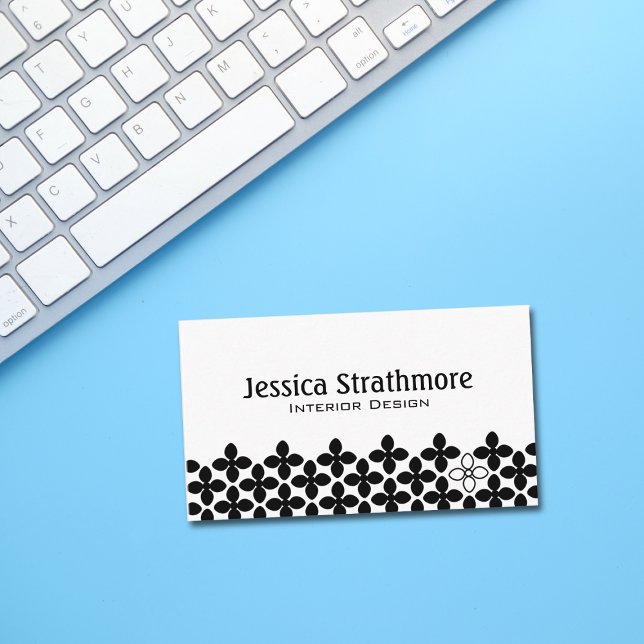Modern Floral Black White Flower Pattern Business Card (Creator Uploaded)