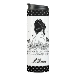 Modern Floral Black & White Polka Dot Mother's Day Thermal Tumbler