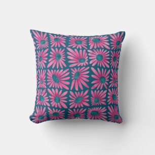 Modern floral block print pink daisy cushion