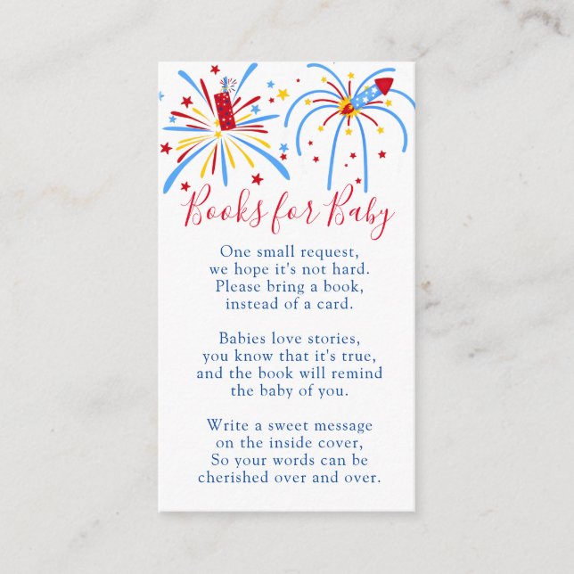 Modern Floral Blue Boy Books Baby Shower Enclosure Card (Front)