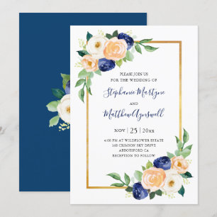 Modern Floral Blue Coral Wedding Invitation