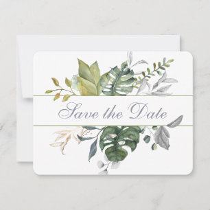 Modern Floral Blue & Green Save the Date