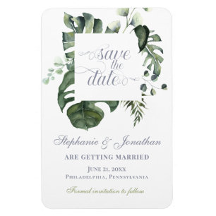 Modern Floral   Blue & Green Save The Date Wedding Magnet