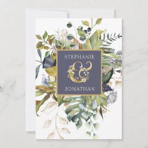 Modern Floral Blue & Green w Ampersand Wedding Thank You Card