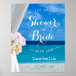 Modern Floral Blue Ocean Beach Bridal Shower Sign
