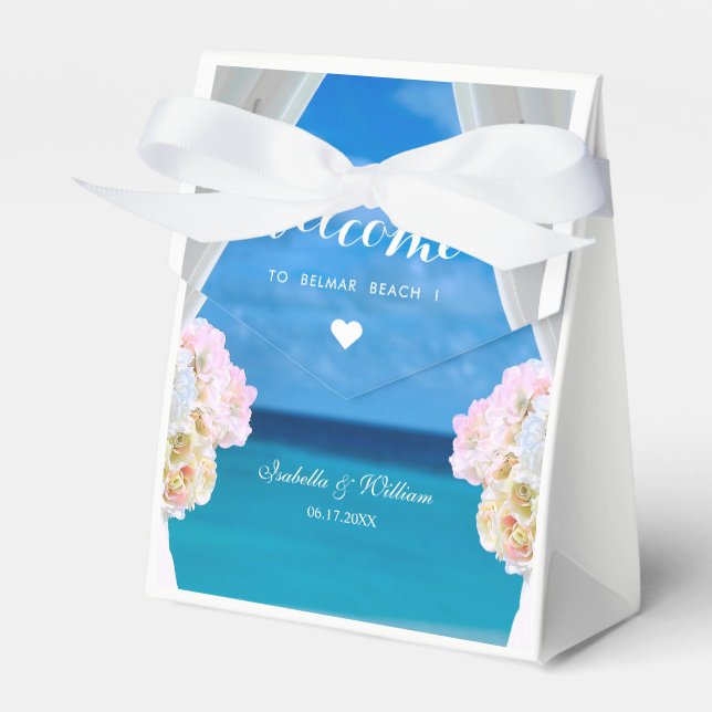 Modern Floral Blue Ocean Beach Wedding Favour Box (Front Side)