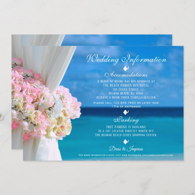 Modern Floral Blue Ocean Beach Wedding Information Invitation (Front/Back)
