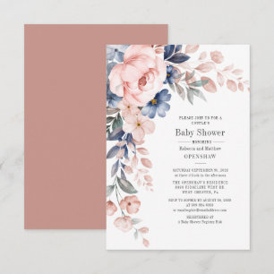 Modern Floral Blue Pink Couples Baby Shower Invitation