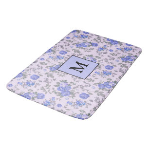 Modern Floral Blue Rose Bath Mat