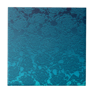 Modern Floral Blue Teal Pattern Ceramic Tile