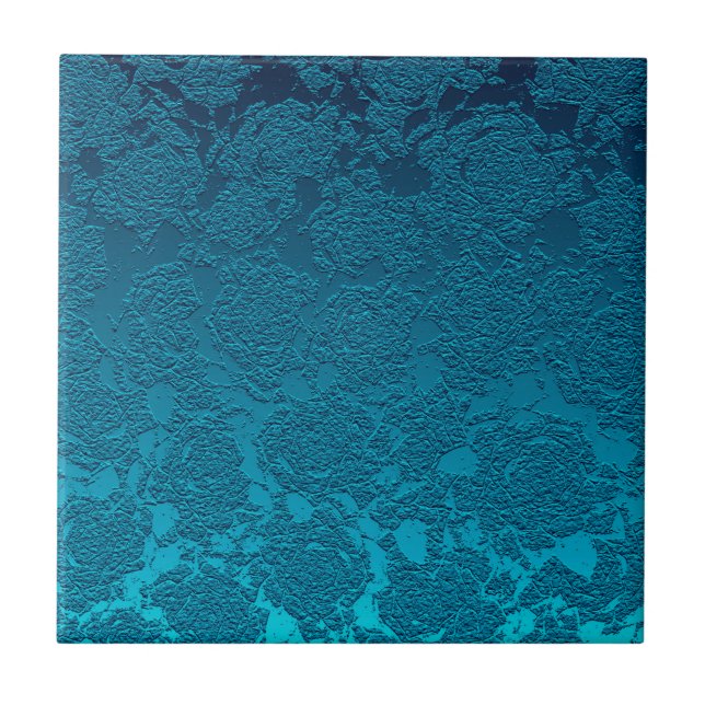 Modern Floral Blue Teal Pattern Ceramic Tile (Front)