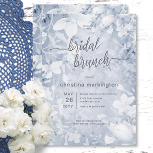 Modern Floral Blue & White Bridal Brunch Invitation