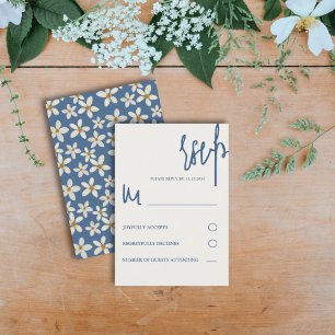Modern Floral Blue & Yellow Wedding RSVP Card