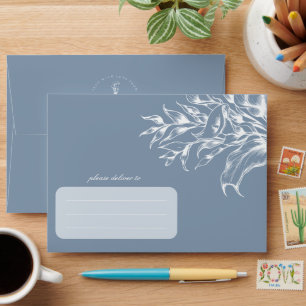 Modern Floral Boho Calla Lily Dusty Blue Wedding Envelope