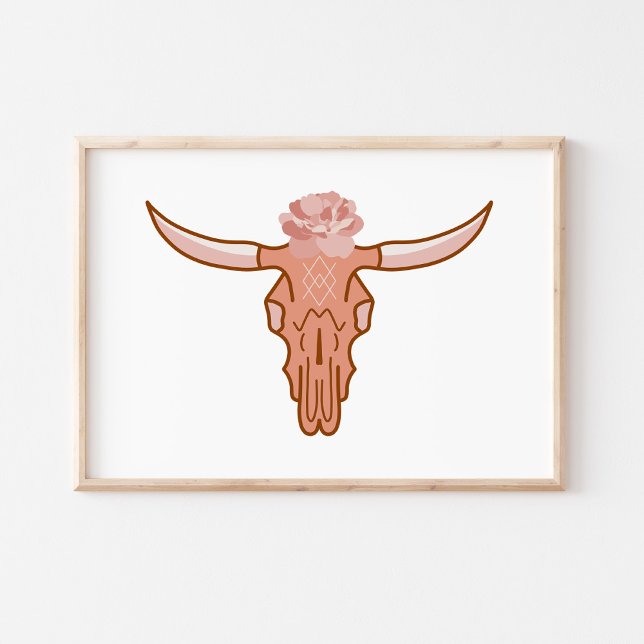 Modern Floral Boho Cow Skull Art Poster (Creator Uploaded)