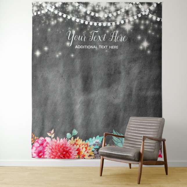 Modern Floral Boho Photo Booth Backdrop Tapestry (In Situ)