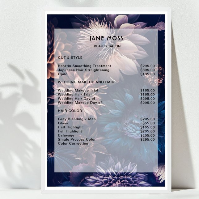 Modern Floral Boho Salon Price List  Poster ( 
Modern Floral Boho Salon Price List Poster)