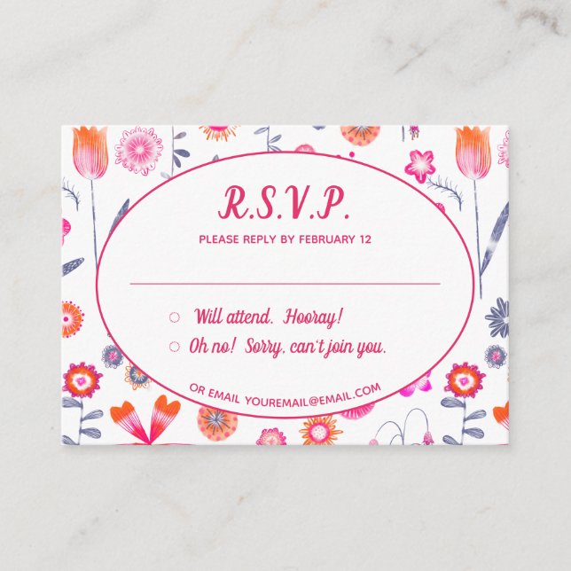 Modern Floral Boho Wedding R.S.V.P. Enclosure Card (Front)