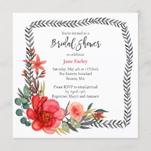 Modern Floral Border Bridal Shower Invitation