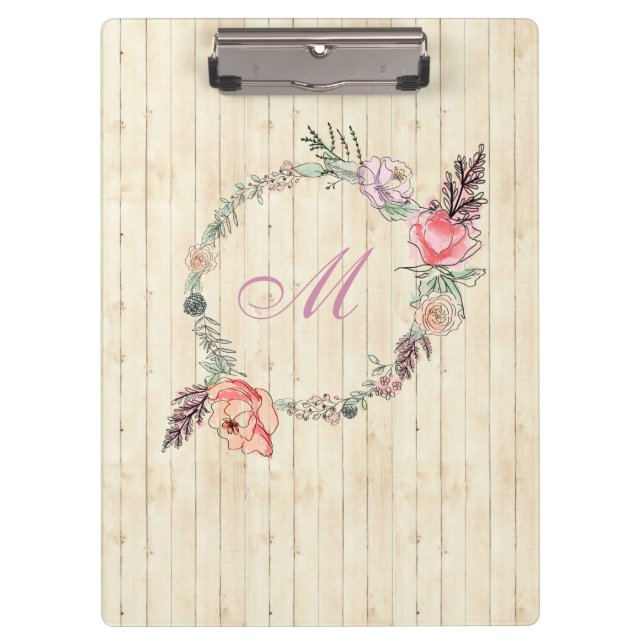 Modern Floral Botanical Watercolor Floral Wood Clipboard (Front)