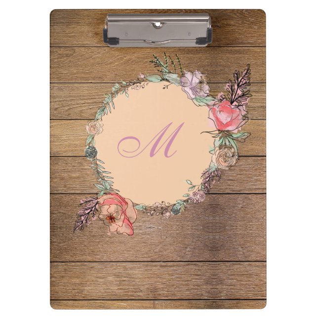 Modern Floral Botanical Watercolor Floral Wood Clipboard (Front)