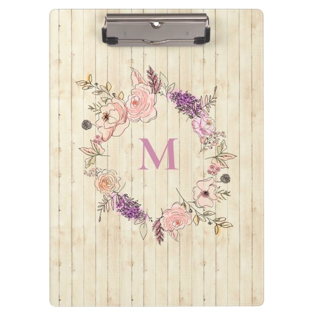 Modern Floral Botanical Watercolor Wood Sangria Clipboard (Front)