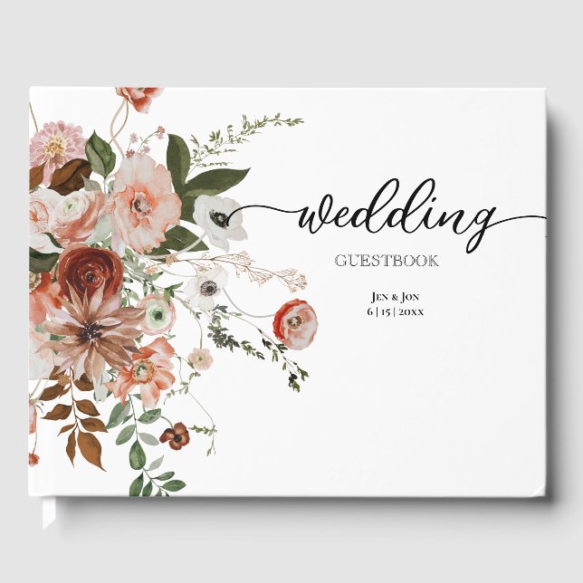 Modern Floral Bouqet Wedding Guest Book (Front)