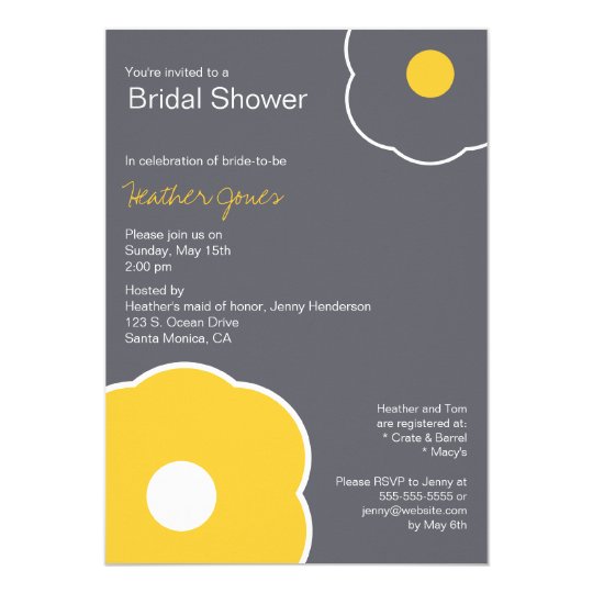 Modern Floral Bridal Shower Invitation Yellow/Grey