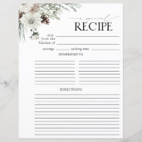 Modern Floral Bridal Shower Recipe Binder Page