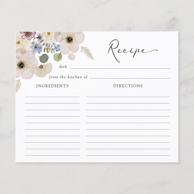 Modern Floral Bridal Shower Recipe Card (Front)