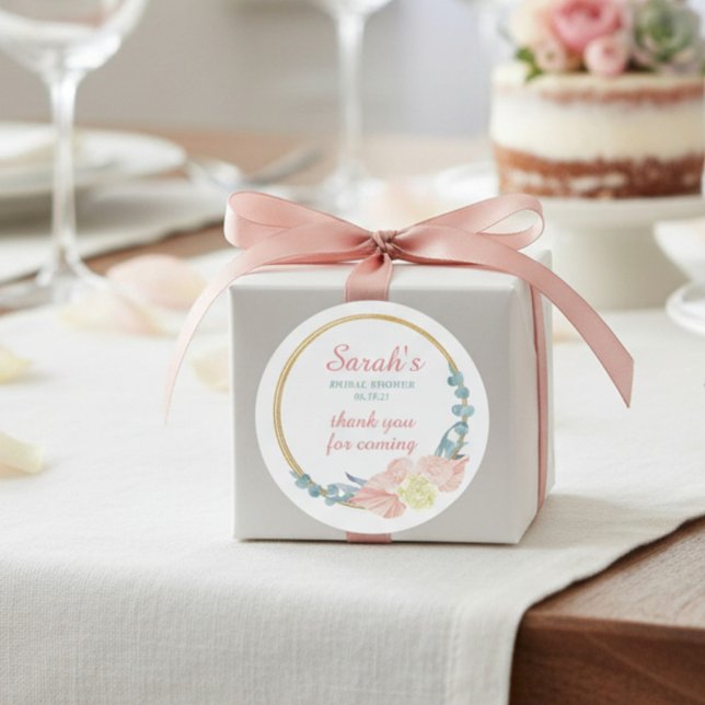 Modern Floral Bridal Shower Thank You Classic Round Sticker (Creator Uploaded)