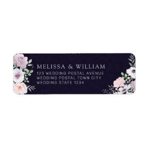 Modern Floral Bride & Groom Purple Return Address Label