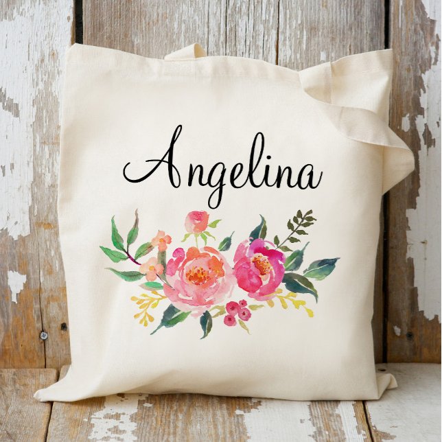 Modern Floral Bridesmaid Personalised-3 Tote Bag (Creator Uploaded)