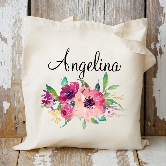 Modern Floral Bridesmaid Personalised-4 Tote Bag (Creator Uploaded)