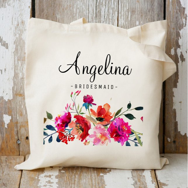 Modern Floral Bridesmaid Personalised Tote Bag (Creator Uploaded)