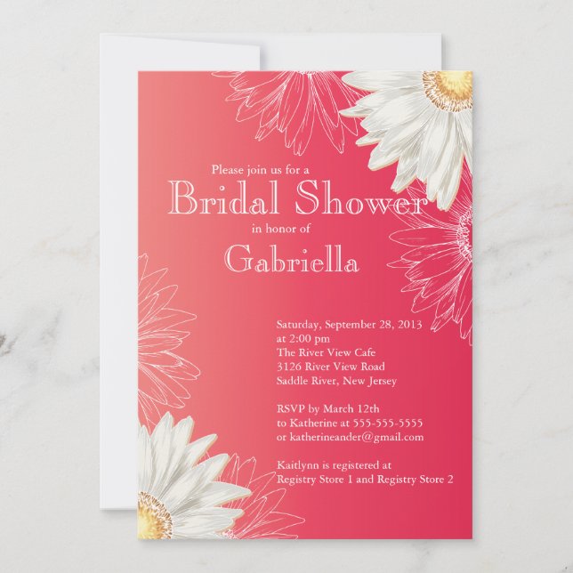 Modern Floral Bright Red Daisy Bridal Shower Invitation (Front)