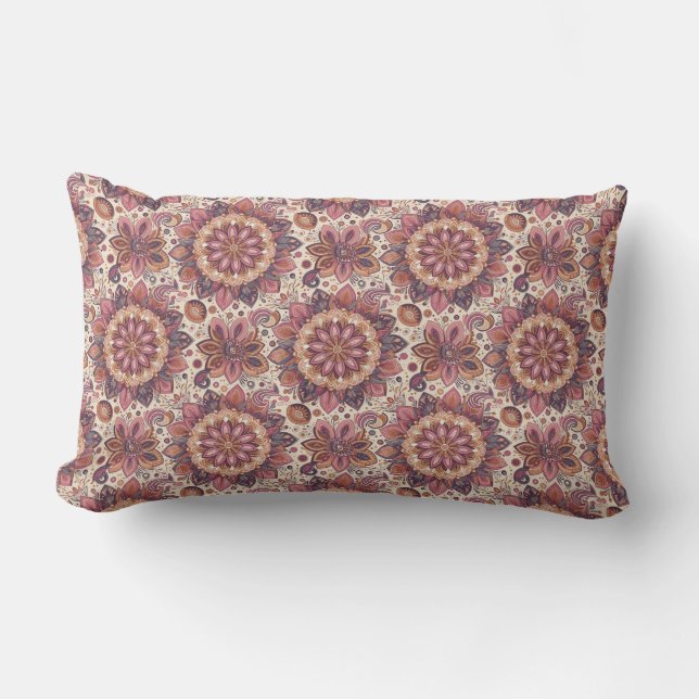 Modern floral brown colour mandala art lumbar cushion (Front)