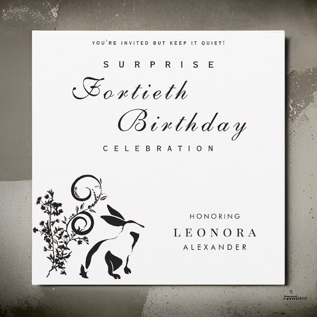 Modern Floral Bunny ANY Surprise Birthday Party Invitation (Creator Uploaded)