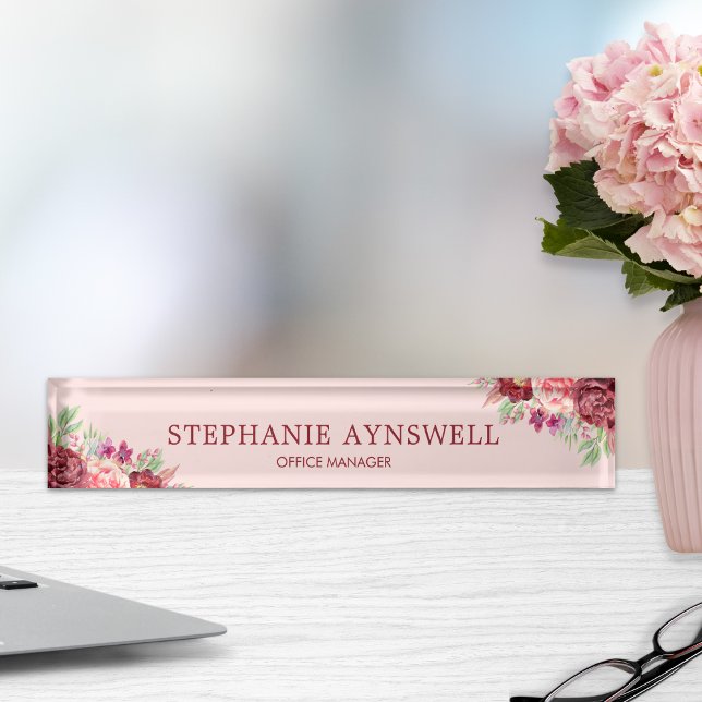 Modern Floral Burgundy Blush Watercolor Nameplate (Creator Uploaded)