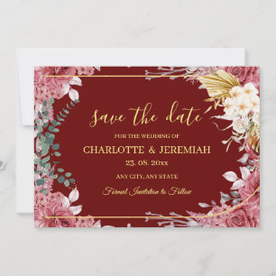 Modern Floral Burgundy Gold Eucalyptus Wedding Save The Date