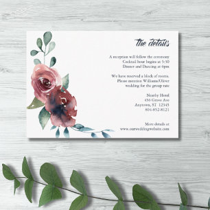 Modern Floral Burgundy Navy Peach Blush Enclosure Card