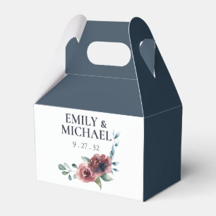 Modern Floral Burgundy Navy Peach Blush Names Cl Favour Box