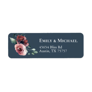 Modern Floral Burgundy Navy Peach Blush Return Address Label