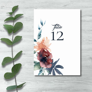 Modern Floral Burgundy Navy Peach Blush Table Number