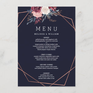 Modern Floral Burgundy Navy Wedding Menu