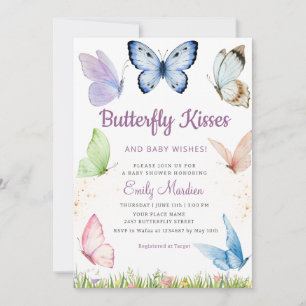 Modern Floral Butterfly Kisses Girl Baby Shower  Invitation