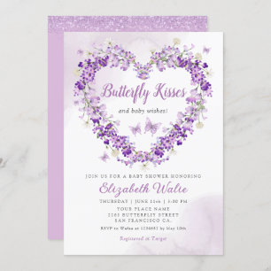 Modern Floral Butterfly Kisses Girl Baby Shower Invitation