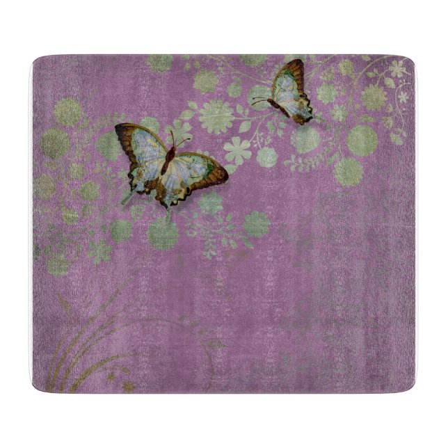 Modern Floral Butterfly w Abstranct Flower Blossom Cutting Board (Front)