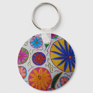 Modern Floral Button Key Ring