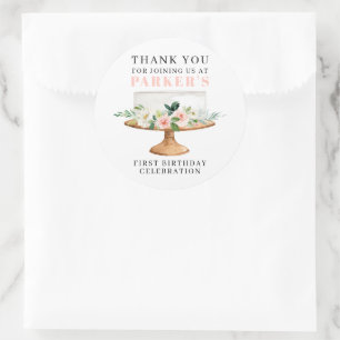 Modern Floral Cake Birthday Classic Round Sticker